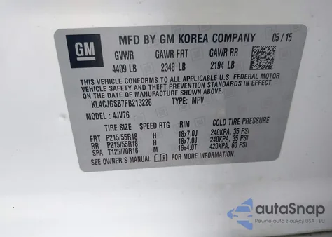 2015 Buick Encore Leather from USA, damaged, VIN KL4CJGSB7FB213228